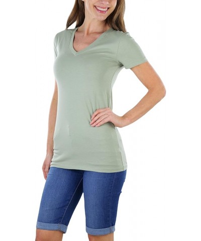 Women's Beautiful Wardrobe Classic Short Sleeve V-Neck T-Shirt Light Sage $8.29 T-Shirts