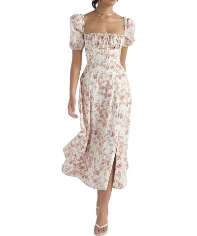 Women Y2k Boho Maxi Dress Square Collar Backless Floral Split Corset Dress Cottagecore Sleeveless Low Cut Sundress U-pink $17...