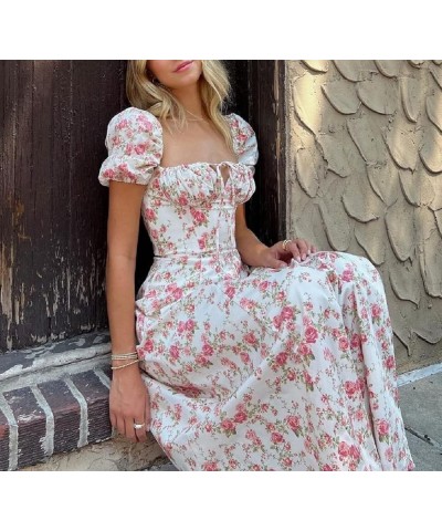 Women Y2k Boho Maxi Dress Square Collar Backless Floral Split Corset Dress Cottagecore Sleeveless Low Cut Sundress U-pink $17...