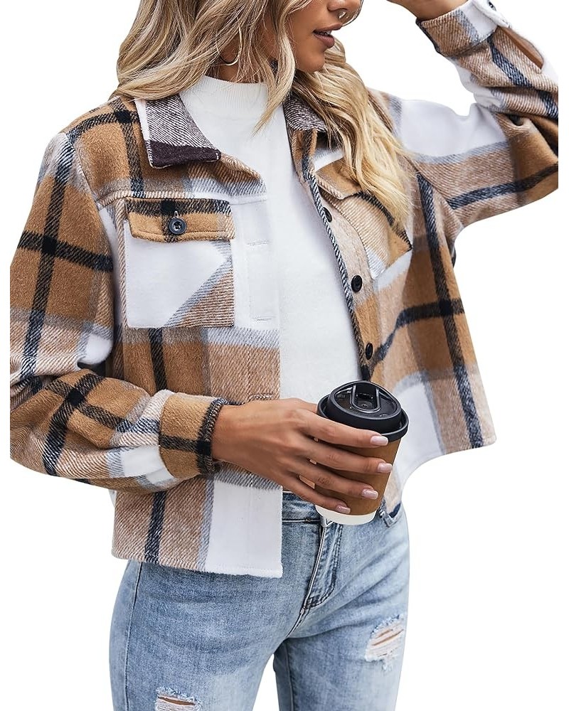 Flannels for Women Cropped Shacket Jacket Fashion Plaid Button Down Shirt 2023 Fall Coat Tops Ydl1 $16.00 Jackets