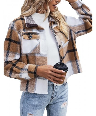 Flannels for Women Cropped Shacket Jacket Fashion Plaid Button Down Shirt 2023 Fall Coat Tops Ydl1 $16.00 Jackets