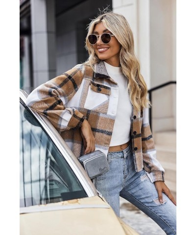 Flannels for Women Cropped Shacket Jacket Fashion Plaid Button Down Shirt 2023 Fall Coat Tops Ydl1 $16.00 Jackets