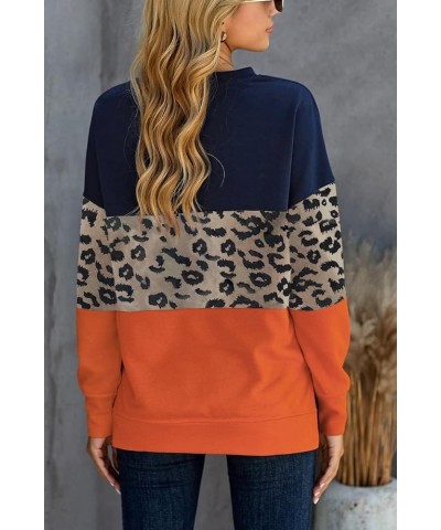 Women Crewneck Pullover Sweatshirt Casual Fall Fashion Color Block Loose Long Sleeve Tops Plain Sweatshirts A003-leopard Oran...