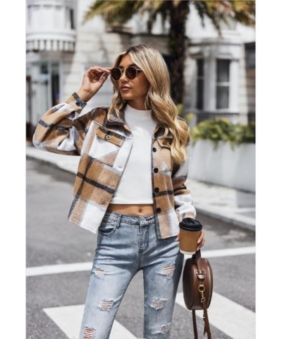 Flannels for Women Cropped Shacket Jacket Fashion Plaid Button Down Shirt 2023 Fall Coat Tops Ydl1 $16.00 Jackets