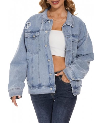 Womens Denim Jacket Long Sleeve Plaid Button Down Shirts Shacket Jacket Boyfriend Distresse Jean B Blue $19.24 Jackets