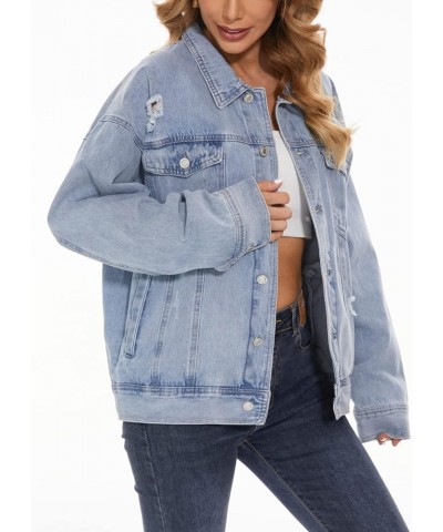 Womens Denim Jacket Long Sleeve Plaid Button Down Shirts Shacket Jacket Boyfriend Distresse Jean B Blue $19.24 Jackets