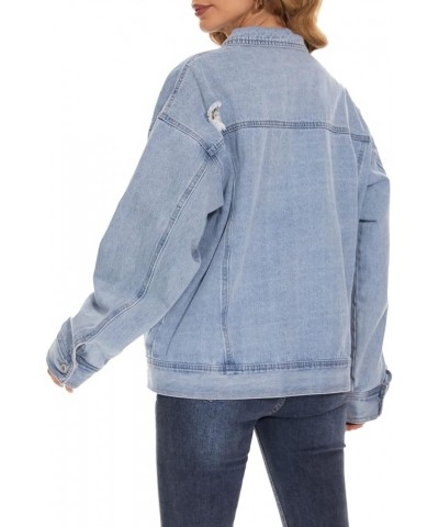 Womens Denim Jacket Long Sleeve Plaid Button Down Shirts Shacket Jacket Boyfriend Distresse Jean B Blue $19.24 Jackets