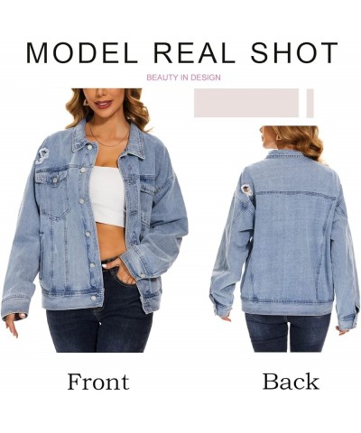 Womens Denim Jacket Long Sleeve Plaid Button Down Shirts Shacket Jacket Boyfriend Distresse Jean B Blue $19.24 Jackets