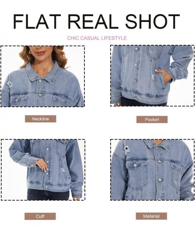 Womens Denim Jacket Long Sleeve Plaid Button Down Shirts Shacket Jacket Boyfriend Distresse Jean B Blue $19.24 Jackets