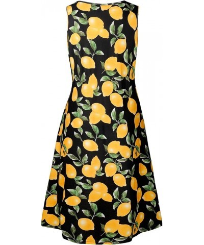 Women's Summer Beach Dresses V-Neck Floral Printed Tank Swing Dress Plus Size with Pocket(L-5XL) Black Lemon $20.05 Dresses