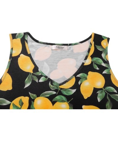 Women's Summer Beach Dresses V-Neck Floral Printed Tank Swing Dress Plus Size with Pocket(L-5XL) Black Lemon $20.05 Dresses