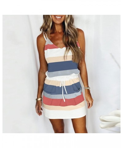 Summer Dresses for Women 2024 Women Summer Casual Striped Dress Sleeveless Spaghetti Strap Boho Dress with Pockets A1-blue $8...