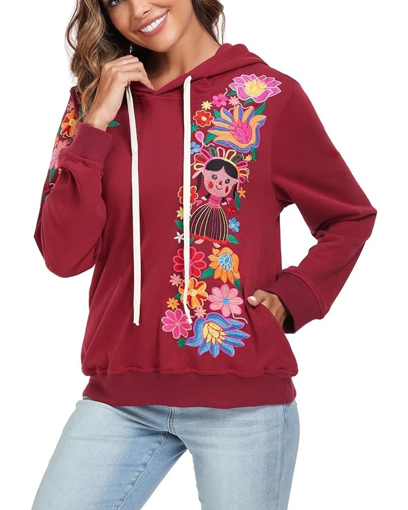 YZXDORWJ Women's Mexican Hoodies Embroidered Fall Jacket Floral Pullover Traditional Casual Sweatshirts 203cr $15.54 Jackets