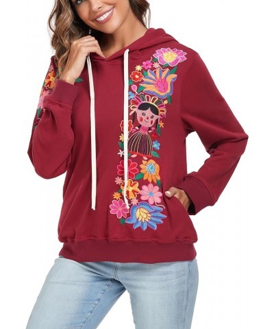 YZXDORWJ Women's Mexican Hoodies Embroidered Fall Jacket Floral Pullover Traditional Casual Sweatshirts 203cr $15.54 Jackets