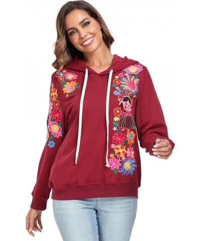 YZXDORWJ Women's Mexican Hoodies Embroidered Fall Jacket Floral Pullover Traditional Casual Sweatshirts 203cr $15.54 Jackets