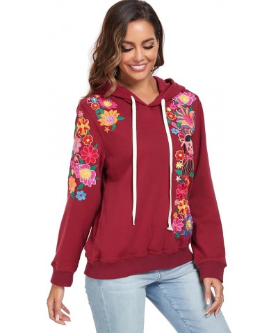 YZXDORWJ Women's Mexican Hoodies Embroidered Fall Jacket Floral Pullover Traditional Casual Sweatshirts 203cr $15.54 Jackets