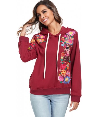 YZXDORWJ Women's Mexican Hoodies Embroidered Fall Jacket Floral Pullover Traditional Casual Sweatshirts 203cr $15.54 Jackets