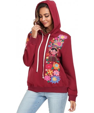 YZXDORWJ Women's Mexican Hoodies Embroidered Fall Jacket Floral Pullover Traditional Casual Sweatshirts 203cr $15.54 Jackets