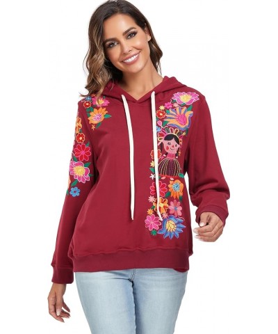 YZXDORWJ Women's Mexican Hoodies Embroidered Fall Jacket Floral Pullover Traditional Casual Sweatshirts 203cr $15.54 Jackets