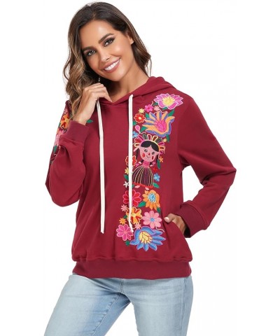 YZXDORWJ Women's Mexican Hoodies Embroidered Fall Jacket Floral Pullover Traditional Casual Sweatshirts 203cr $15.54 Jackets