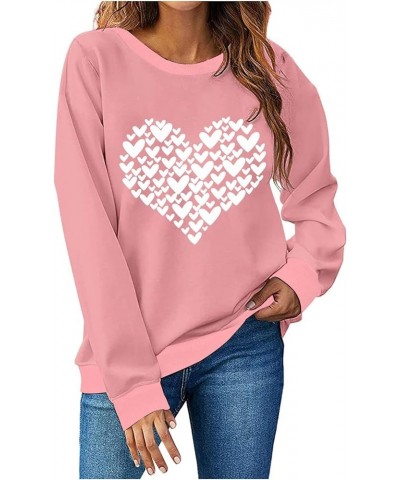 Valentines Day Shirts Women Fashion Love Heart Shirts Pullover Loose Long Sleeve Tops E-pink $12.69 Hoodies & Sweatshirts