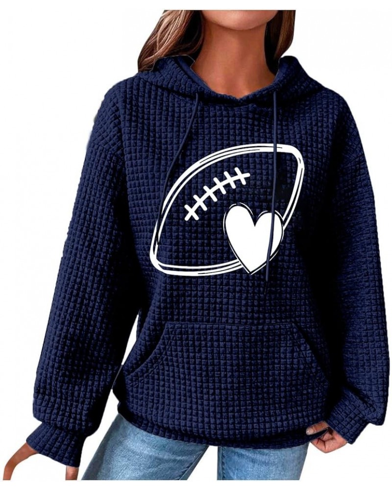 Oversized Hoodie For Women Football Graphic Quilted Pattern Pullover Fall Fashion Clothes With Pocket Trendy 2023 04 Blue $11...