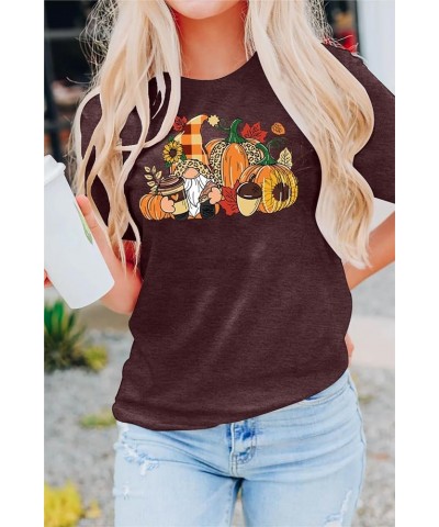 Women Thanksgiving Gnomes Shirts Cute Gnomie Thankful Gift Tshirt Fall Leaf Short Sleeve Darkred-2 $9.20 T-Shirts