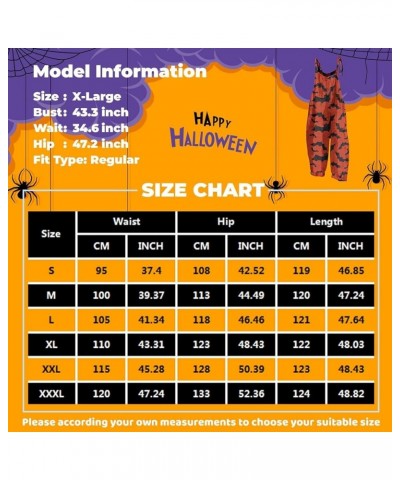 Jumpsuits for Women Vintage Halloween Printed Overalls Cotton Linen Casual Loose Spaghetti Strap Plus Size Rompers 02-orange ...