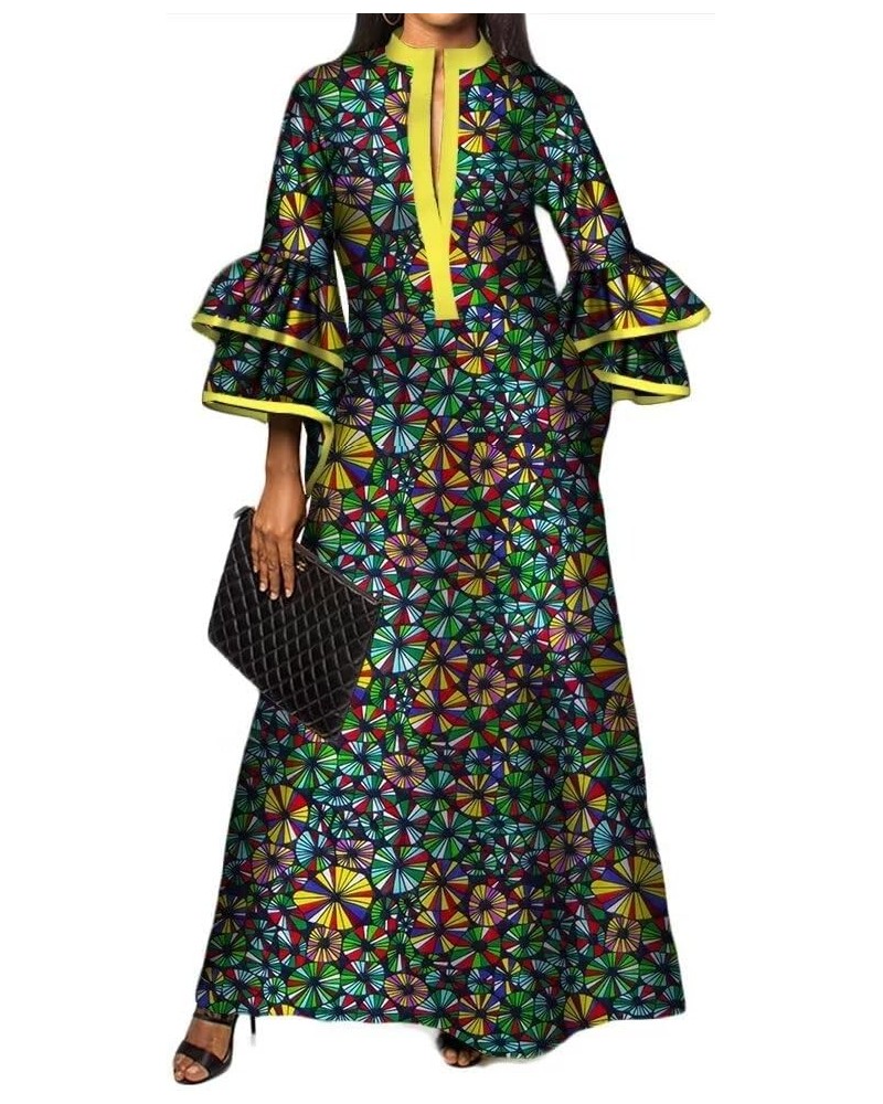 Womens Double Layered Bell Sleeve African Maxi Dress Ankara Wedding Party Dress N3 $38.16 Dresses