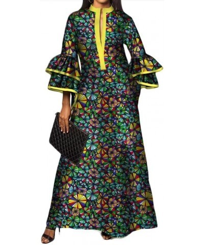 Womens Double Layered Bell Sleeve African Maxi Dress Ankara Wedding Party Dress N3 $38.16 Dresses