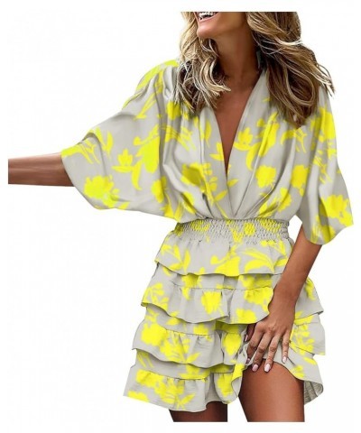 Beach Dresses for Women,2024 Spring Summer Trendy Batwing Sleeve Print Boho Dress,Casual Loose V Neck Flowy Ruched Mini Dress...