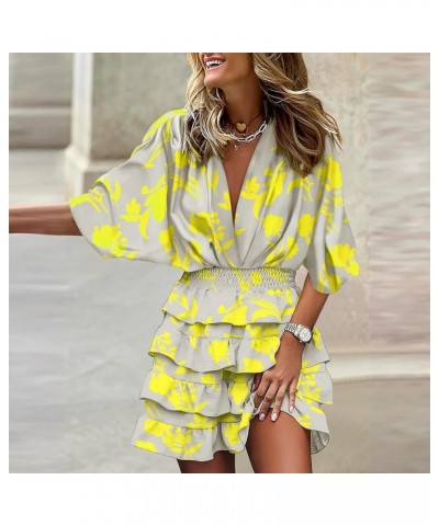 Beach Dresses for Women,2024 Spring Summer Trendy Batwing Sleeve Print Boho Dress,Casual Loose V Neck Flowy Ruched Mini Dress...