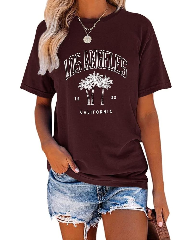 Women Los Angeles Graphic T Shirts California Letter Print Short Sleeve Tee Loose Casual Tops 11 Burgundy $10.56 T-Shirts