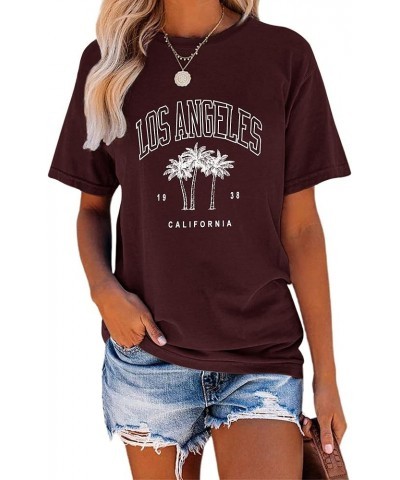 Women Los Angeles Graphic T Shirts California Letter Print Short Sleeve Tee Loose Casual Tops 11 Burgundy $10.56 T-Shirts