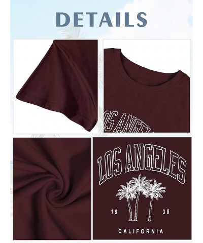 Women Los Angeles Graphic T Shirts California Letter Print Short Sleeve Tee Loose Casual Tops 11 Burgundy $10.56 T-Shirts