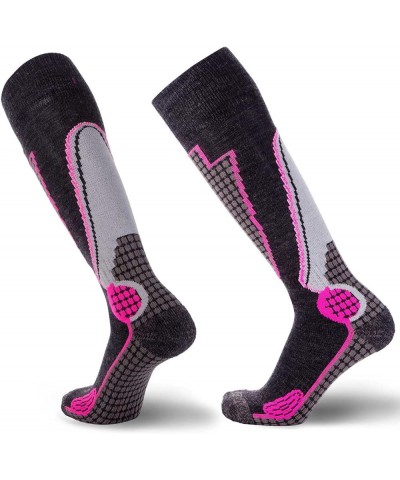 High Performance Wool Ski Socks - Thermal Warm Merino Wool OTC Sock, Men Women 1 Pair - Black/Grey/Neon Pink $28.03 Socks