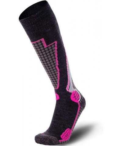 High Performance Wool Ski Socks - Thermal Warm Merino Wool OTC Sock, Men Women 1 Pair - Black/Grey/Neon Pink $28.03 Socks