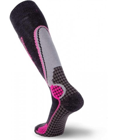 High Performance Wool Ski Socks - Thermal Warm Merino Wool OTC Sock, Men Women 1 Pair - Black/Grey/Neon Pink $28.03 Socks