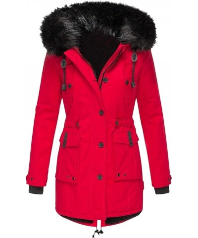 Winter Fashion Coats Womens Warm Hooded Jacket Thick Padded Loose Fleece Outerwear Oversized Faux Fur Hooded Coats 06-red $20...