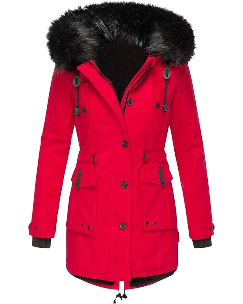 Winter Fashion Coats Womens Warm Hooded Jacket Thick Padded Loose Fleece Outerwear Oversized Faux Fur Hooded Coats 06-red $20...