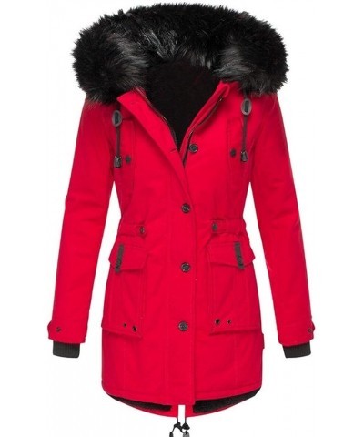 Winter Fashion Coats Womens Warm Hooded Jacket Thick Padded Loose Fleece Outerwear Oversized Faux Fur Hooded Coats 06-red $20...