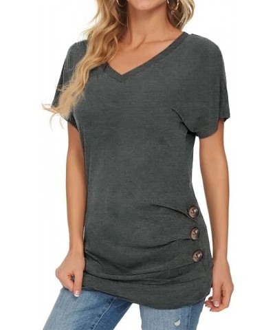 Womens Tunic Tops - V Neck Shirts Women Fashion Top Dressy Casual Soft & Comfortable Charcoal - Womens Plated Button V-neck T...