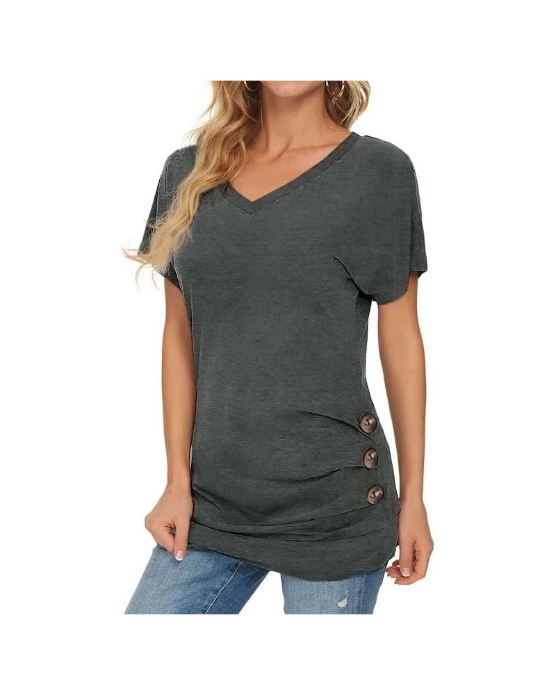 Womens Tunic Tops - V Neck Shirts Women Fashion Top Dressy Casual Soft & Comfortable Charcoal - Womens Plated Button V-neck T...