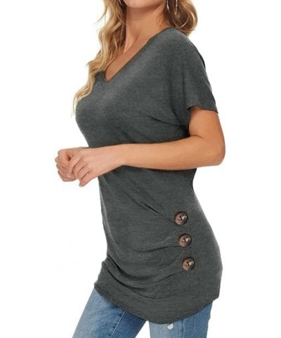 Womens Tunic Tops - V Neck Shirts Women Fashion Top Dressy Casual Soft & Comfortable Charcoal - Womens Plated Button V-neck T...