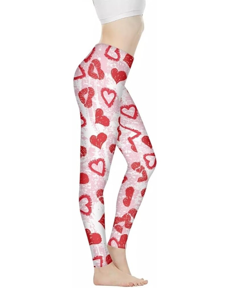 Workout Leggings for Yoga Running Tummy Control, Printed Fitness Tights Pants High Waisted Pink Love Design $15.67 Leggings