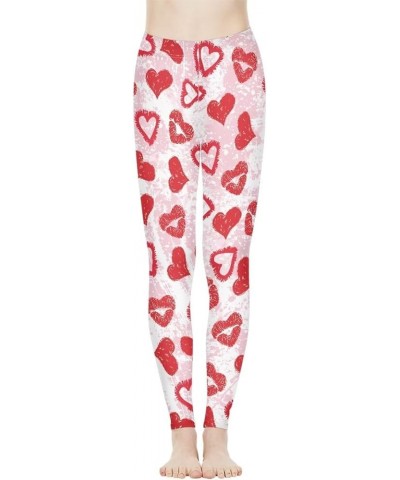 Workout Leggings for Yoga Running Tummy Control, Printed Fitness Tights Pants High Waisted Pink Love Design $15.67 Leggings