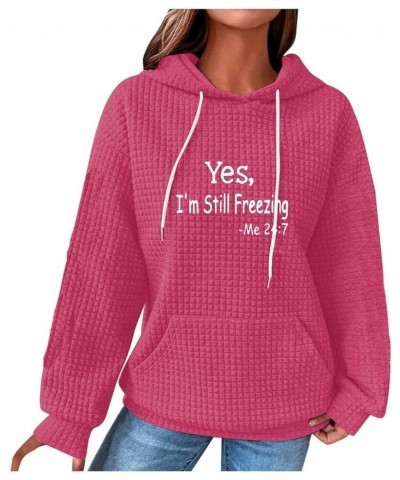 Oversized Waffle Hoodies for Womens with Sayings Yes,I'm Stil Freezing Me 24:7 Long Sleeve Sweatshirt Fall Gift Shirts Hot Pi...