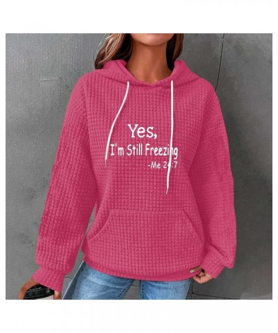 Oversized Waffle Hoodies for Womens with Sayings Yes,I'm Stil Freezing Me 24:7 Long Sleeve Sweatshirt Fall Gift Shirts Hot Pi...