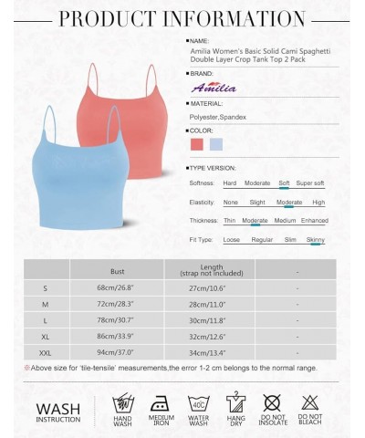 Amilia Women's Basic Solid Cami Spaghetti Double Layer Crop Tank Top Coral&light Blue $12.25 Tanks