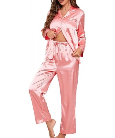 Silk Pajamas for Women Plus Size Soft Womens Pajama Sets Shorts Silk Robes for Women Long Pink $17.49 Sleep & Lounge